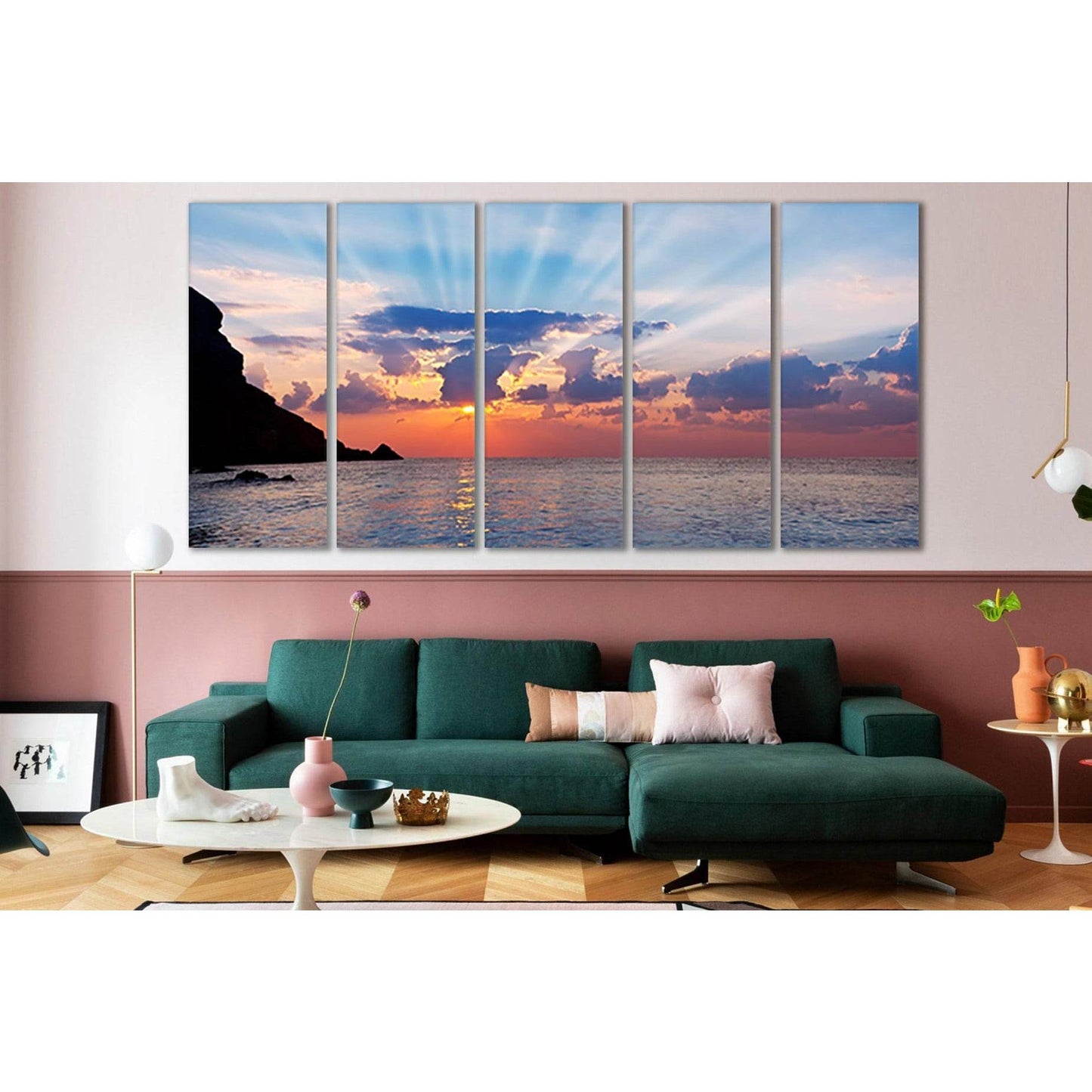 Sun Rays Sea Sunset №SL207 Ready to Hang Canvas Print - Zellart Canvas Prints 0new, ALL_Products, Beach Ocean & Waves, SUNRISE & SUNSET WALL ART