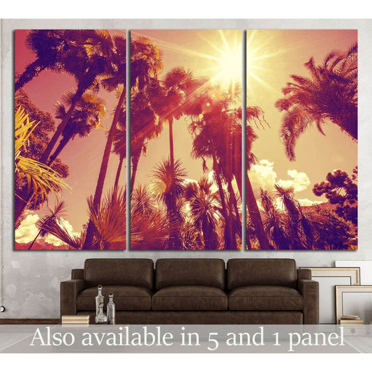 Sun shining through tall palm trees №897 Ready to Hang Canvas Print - Zellart Canvas Prints ALL_Products, s-897