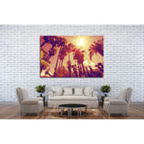 Sun shining through tall palm trees №897 Ready to Hang Canvas Print