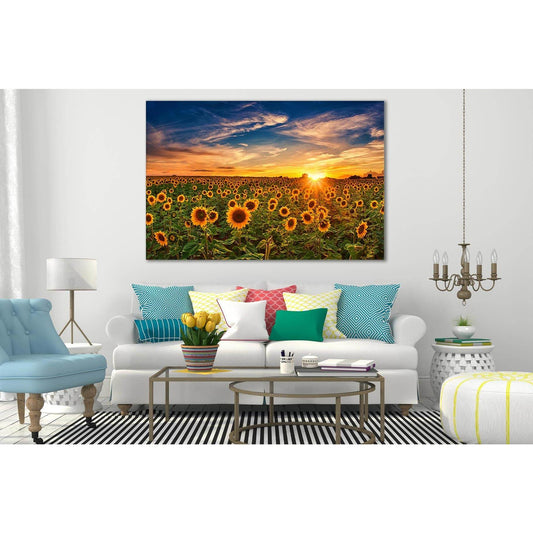 Sunflowers And Beautiful Sunset №SL221 Ready to Hang Canvas Print - Zellart Canvas Prints 0new, ALL_Products, SUNRISE & SUNSET WALL ART