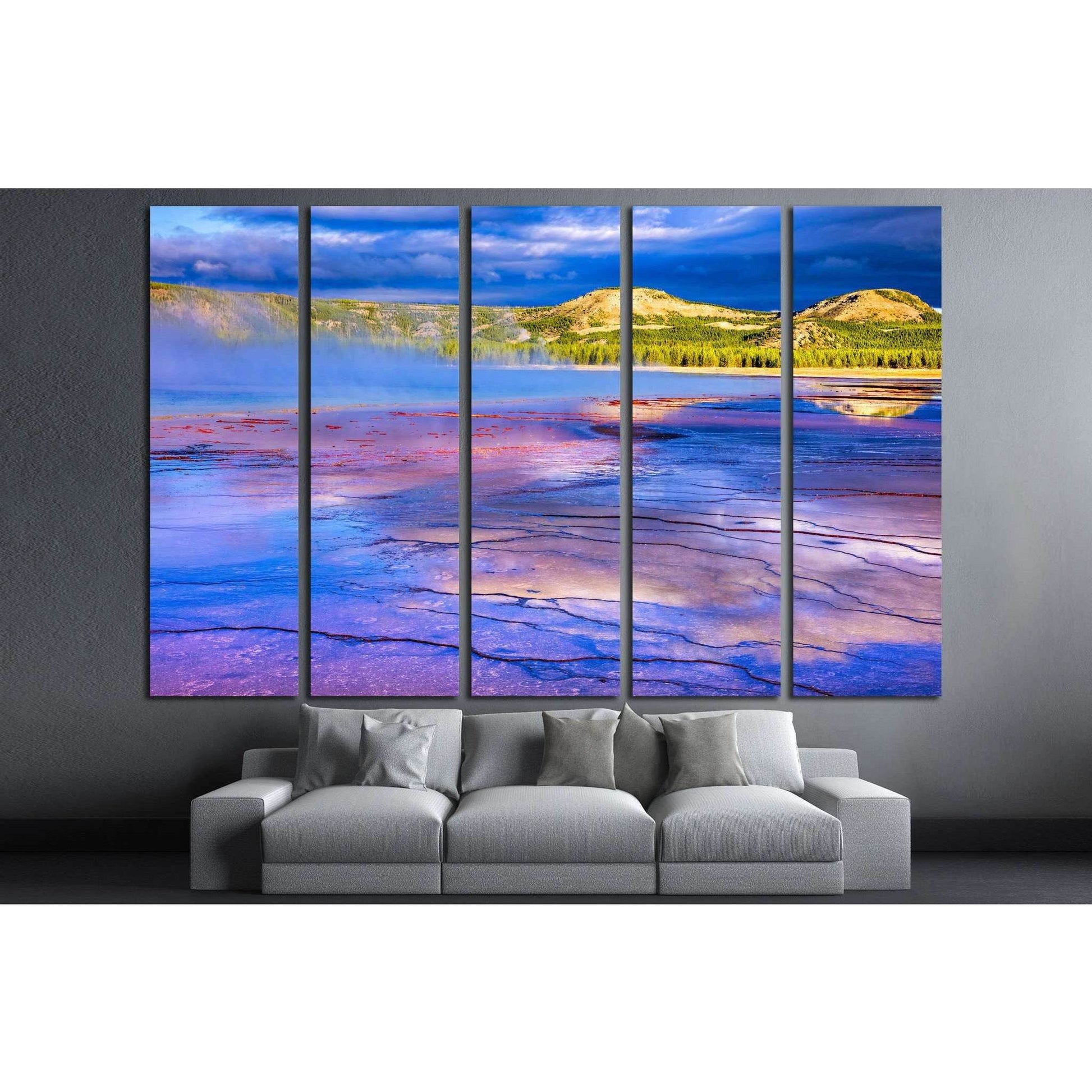Sunrise at Grand Prismatic Spring in Yellowstone National Park №2001 Ready to Hang Canvas Print - Zellart Canvas Prints ALL_Products, s-2001