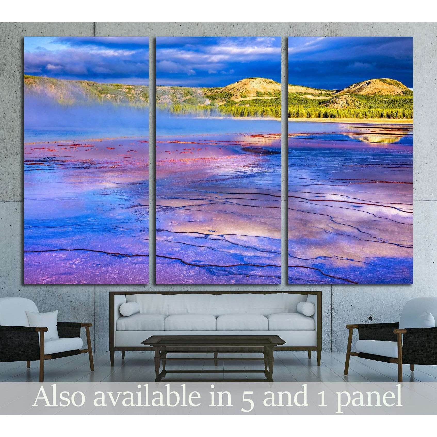 Sunrise at Grand Prismatic Spring in Yellowstone National Park №2001 Ready to Hang Canvas Print - Zellart Canvas Prints ALL_Products, s-2001
