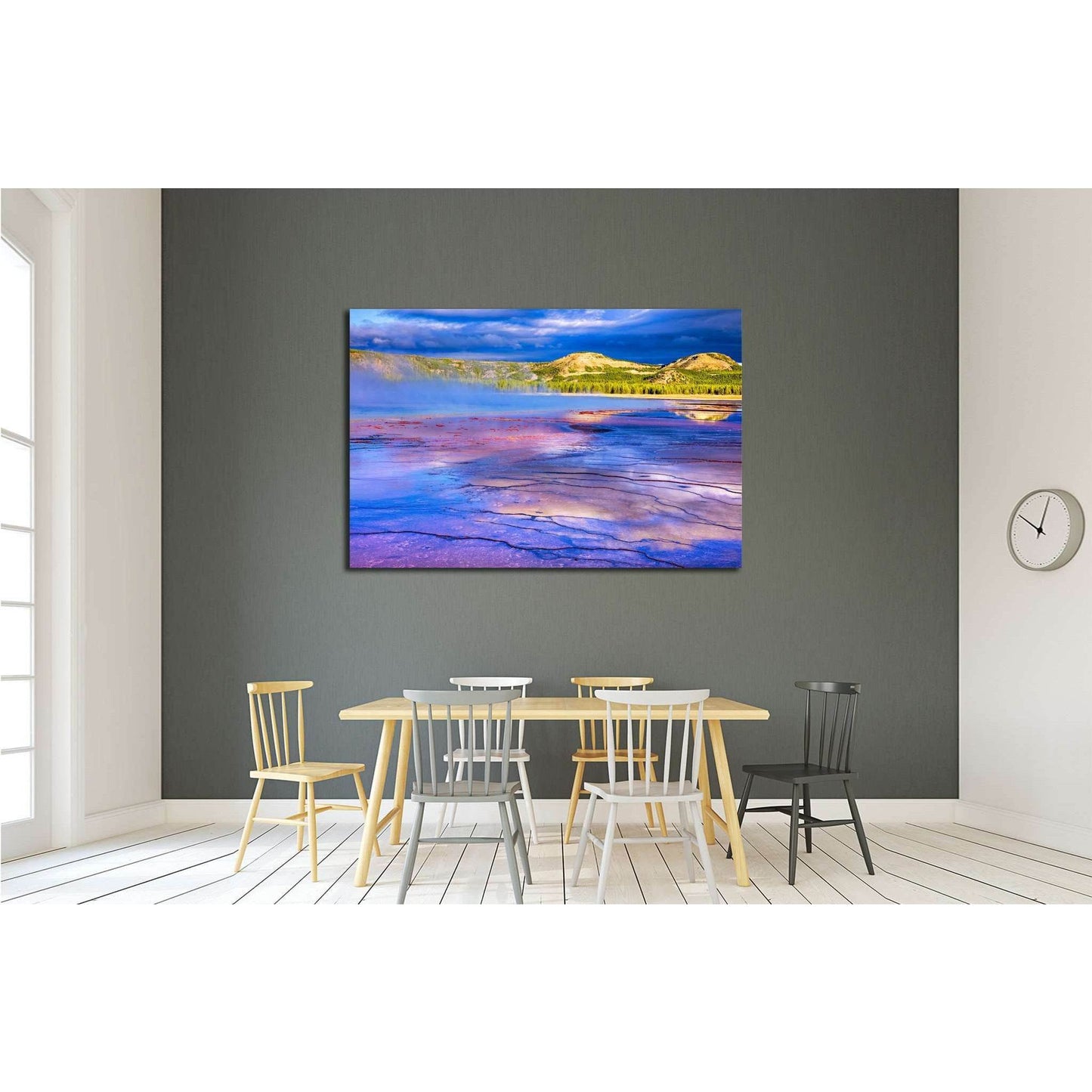 Sunrise at Grand Prismatic Spring in Yellowstone National Park №2001 Ready to Hang Canvas PrintCanvas art arrives ready to hang, with hanging accessories included and no additional framing required. Every canvas print is hand-crafted, made on-demand at ou