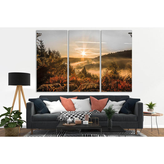 Sunrise Fog And Autumn Forest №SL269 Ready to Hang Canvas Print - Zellart Canvas Prints 0new, ALL_Products, SUNRISE & SUNSET WALL ART