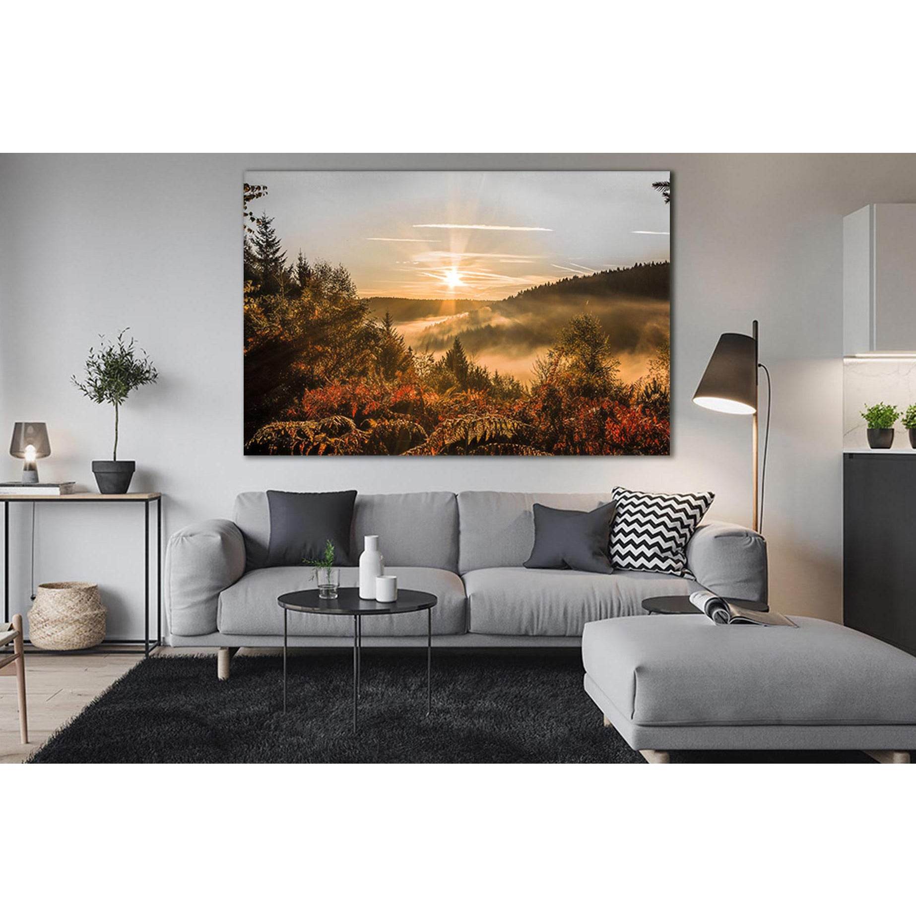 Sunrise Fog And Autumn Forest №SL269 Ready to Hang Canvas Print - Zellart Canvas Prints 0new, ALL_Products, SUNRISE & SUNSET WALL ART