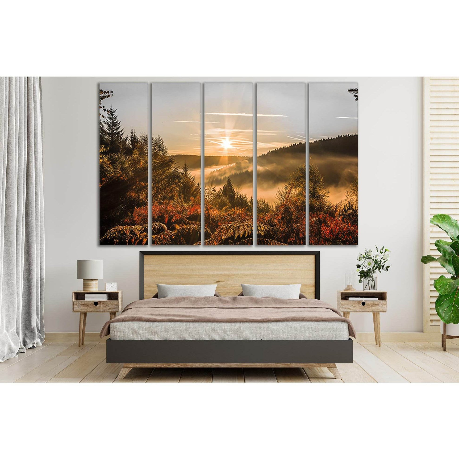 Sunrise Fog And Autumn Forest №SL269 Ready to Hang Canvas Print - Zellart Canvas Prints 0new, ALL_Products, SUNRISE & SUNSET WALL ART