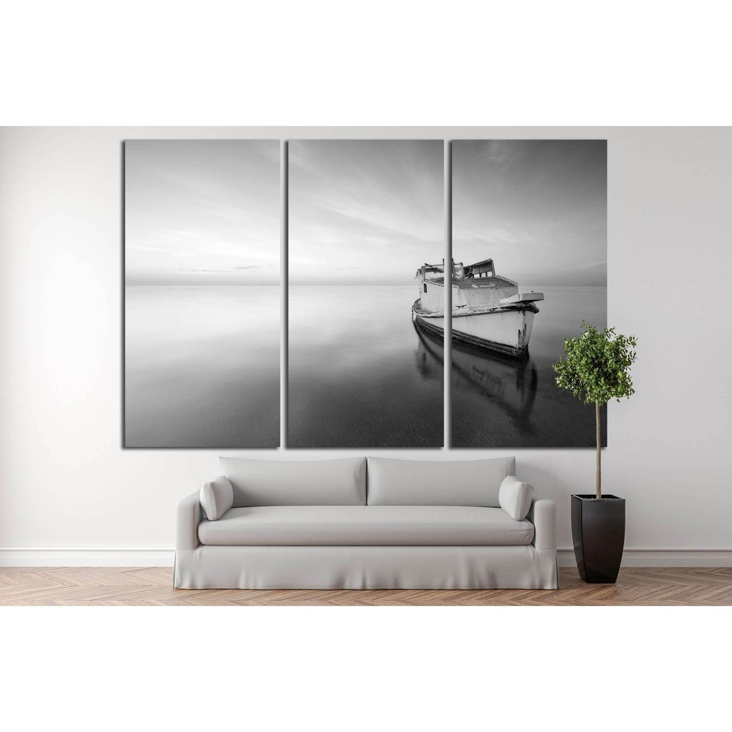 sunrise with a little old boat abandoned in the Mar Menor, Spain №3124 Ready to Hang Canvas Print - Zellart Canvas Prints ALL_Products, s-3124