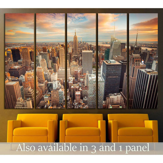 Sunset aerial view of New York City looking over midtown Manhattan №2649 Ready to Hang Canvas Print - Zellart Canvas Prints 0_NY_ART, ALL_Products, s-2649