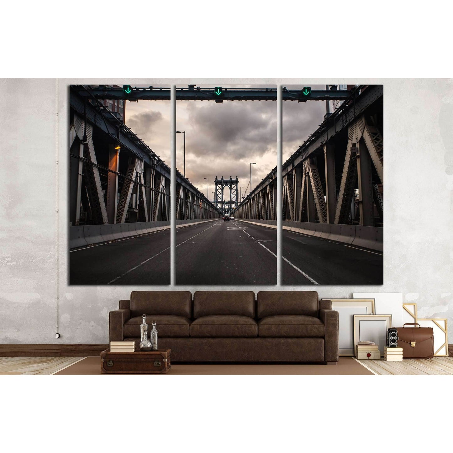Sunset at Manhattan Bridge, New York City №3217 Ready to Hang Canvas Print - Zellart Canvas Prints 0_NY_ART, ALL_Products, s-3217