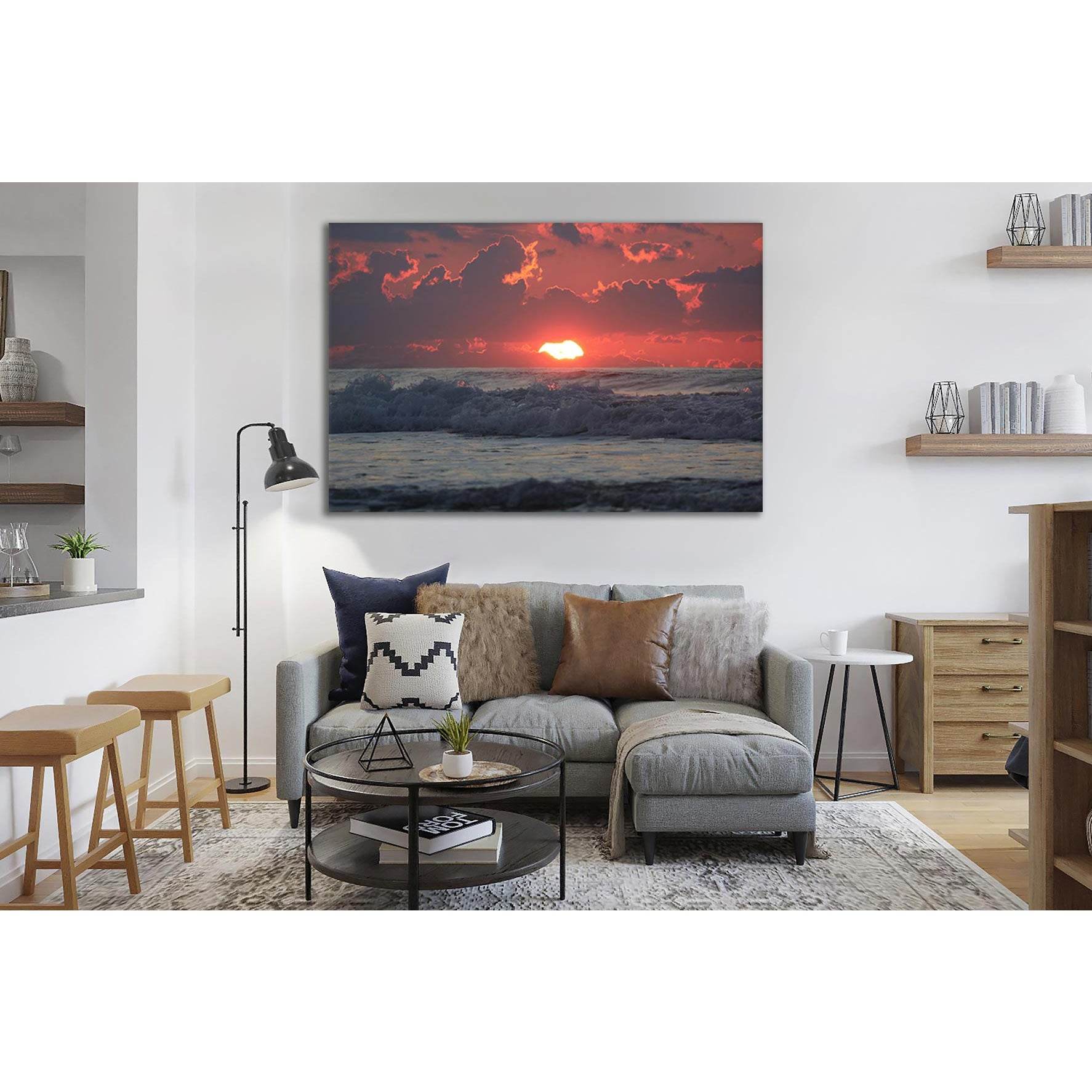 Sunset At Sea №SL104 Ready to Hang Canvas Print - Zellart Canvas Prints 0new, ALL_Products, Beach Ocean & Waves