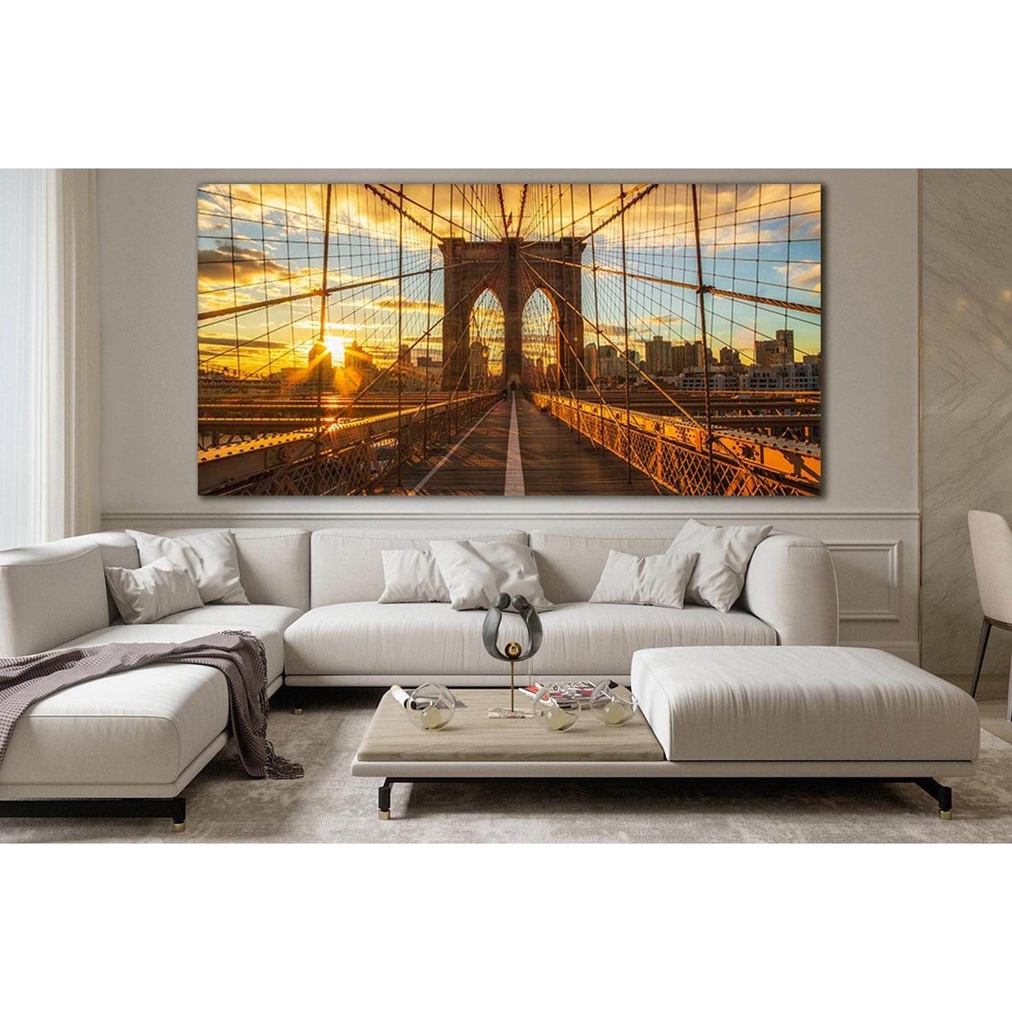 Sunset Brooklyn Bridge New York №SL1118 Ready to Hang Canvas Print - Zellart Canvas Prints 0_NY_ART, 0new, ALL_Products, Bridges Wall Art