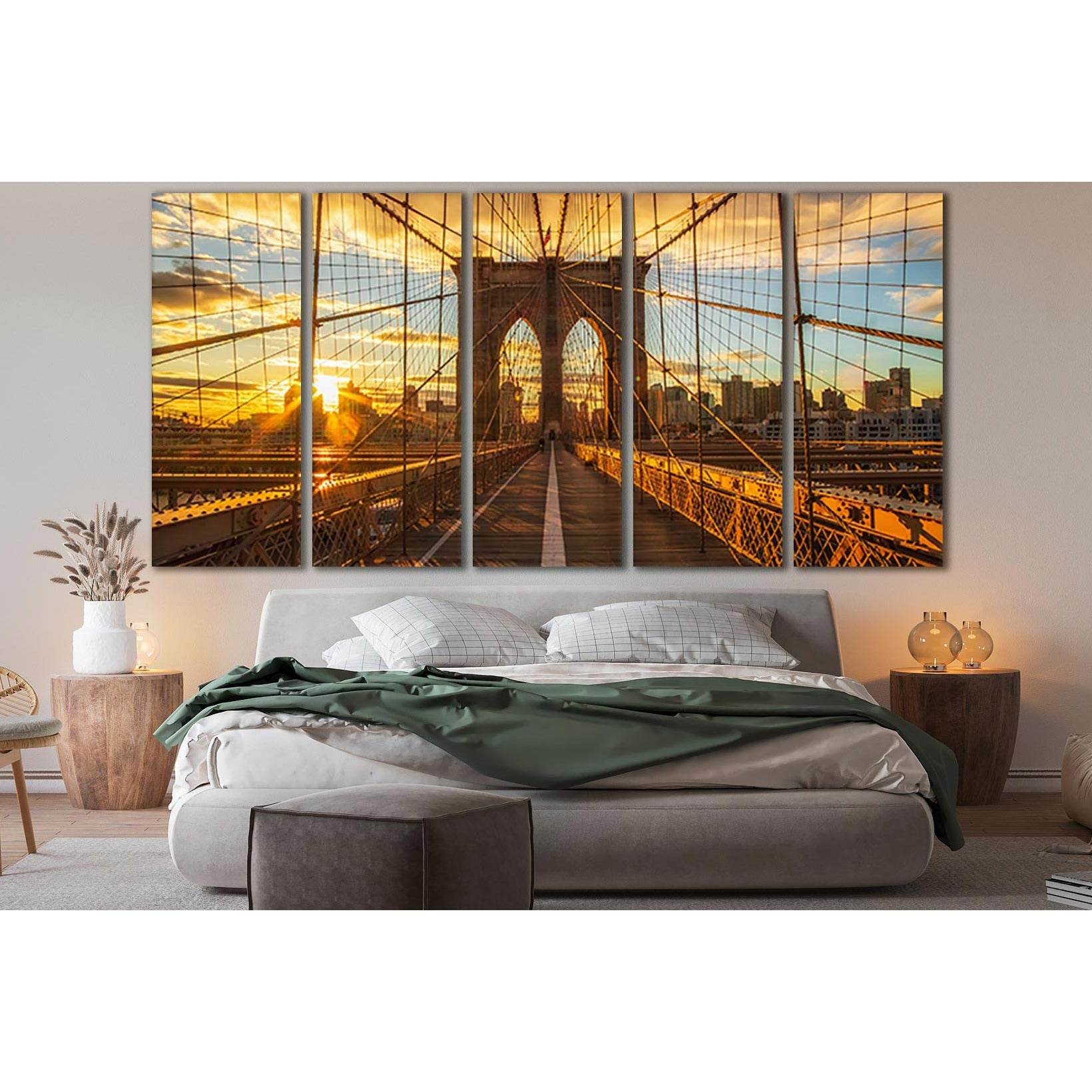 Sunset Brooklyn Bridge New York №SL1118 Ready to Hang Canvas Print - Zellart Canvas Prints 0_NY_ART, 0new, ALL_Products, Bridges Wall Art