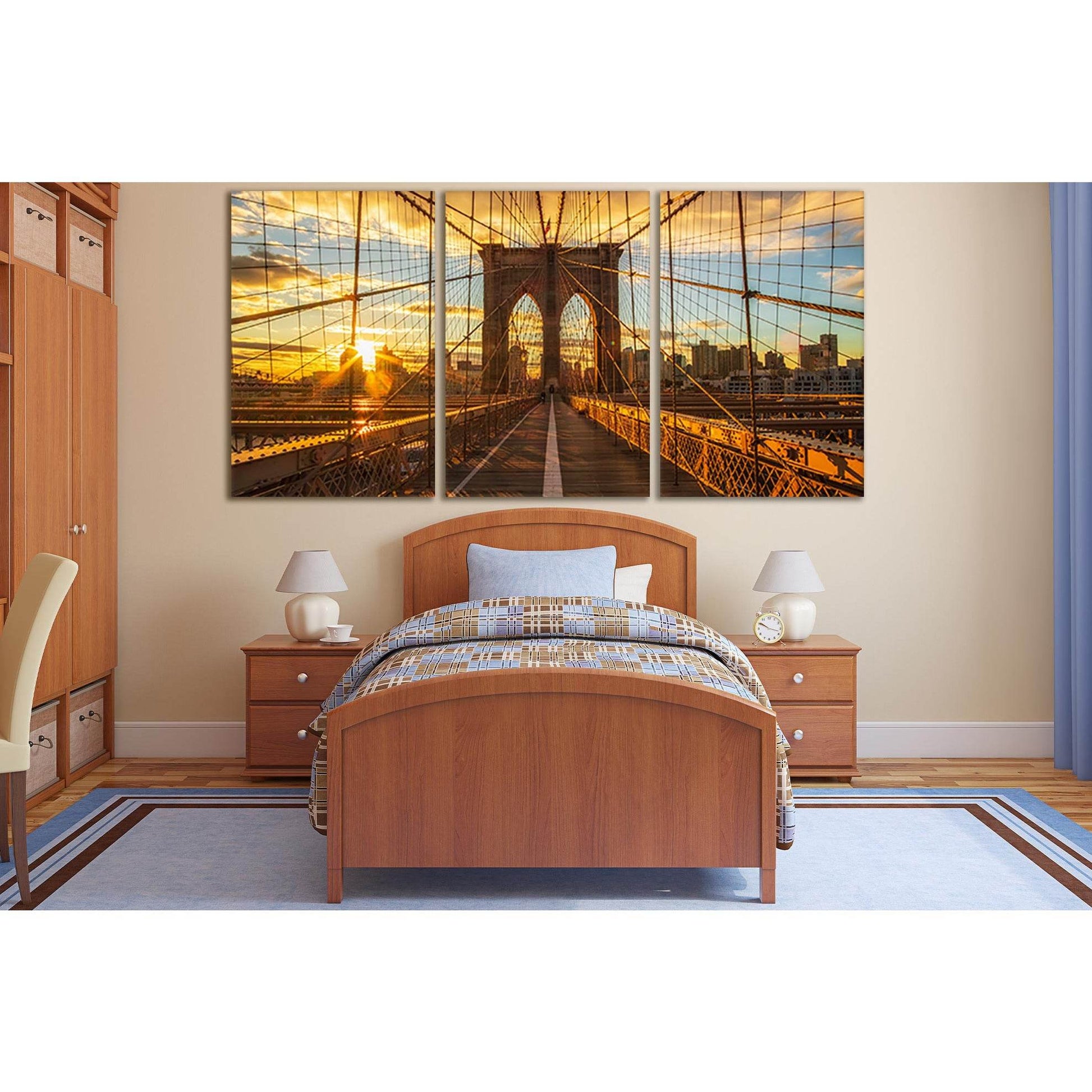 Sunset Brooklyn Bridge New York №SL1118 Ready to Hang Canvas Print - Zellart Canvas Prints 0_NY_ART, 0new, ALL_Products, Bridges Wall Art