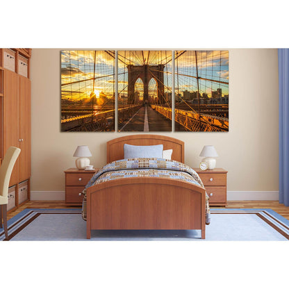 Sunset Brooklyn Bridge New York №SL1118 Ready to Hang Canvas Print - Zellart Canvas Prints 0_NY_ART, 0new, ALL_Products, Bridges Wall Art