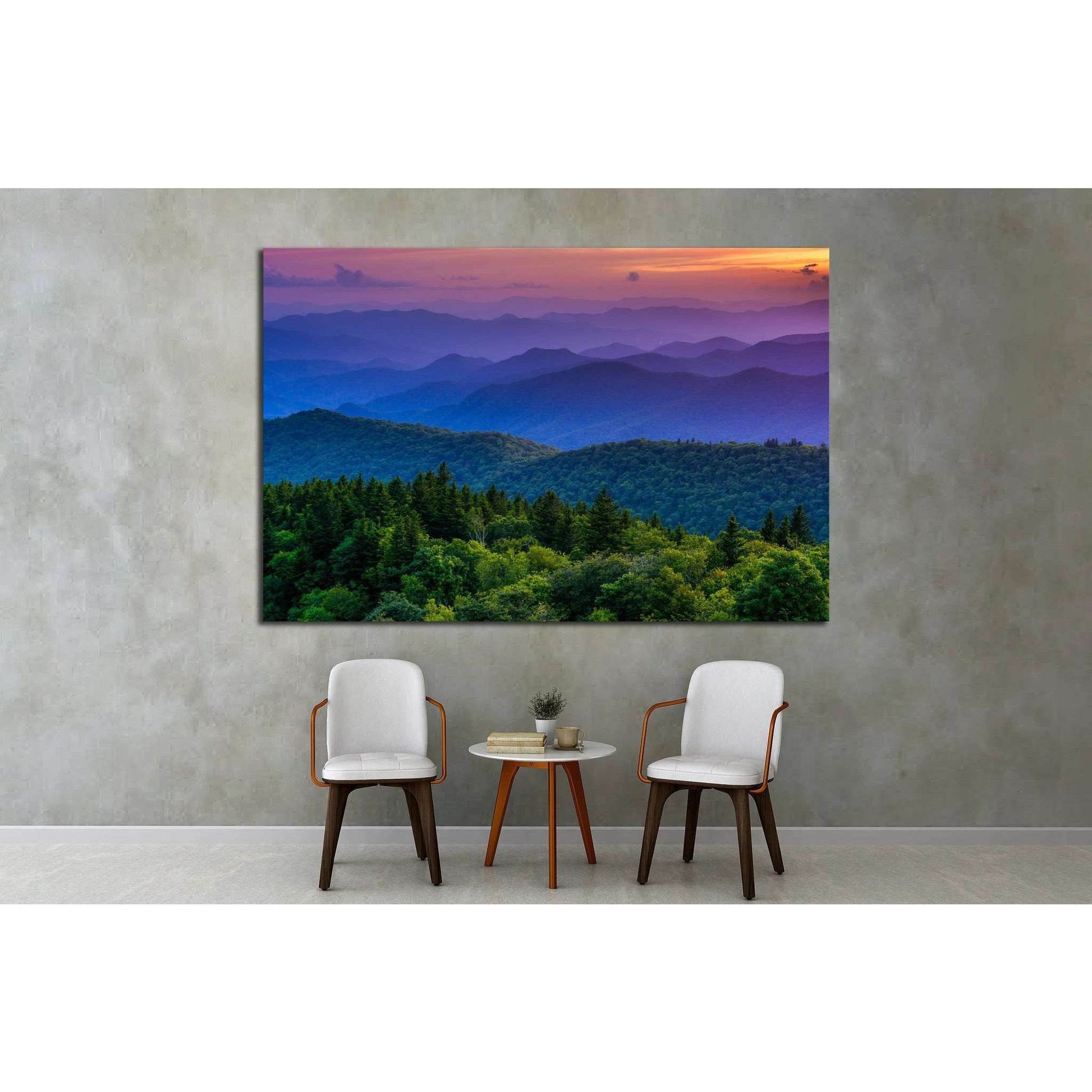 Sunset from Cowee Mountains Overlook, on the Blue Ridge Parkway in North Carolina №1970 Ready to Hang Canvas Print - Zellart Canvas Prints ALL_Products, s-1970