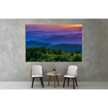Sunset from Cowee Mountains Overlook, on the Blue Ridge Parkway in North Carolina №1970 Ready to Hang Canvas Print - Zellart Canvas Prints ALL_Products, s-1970