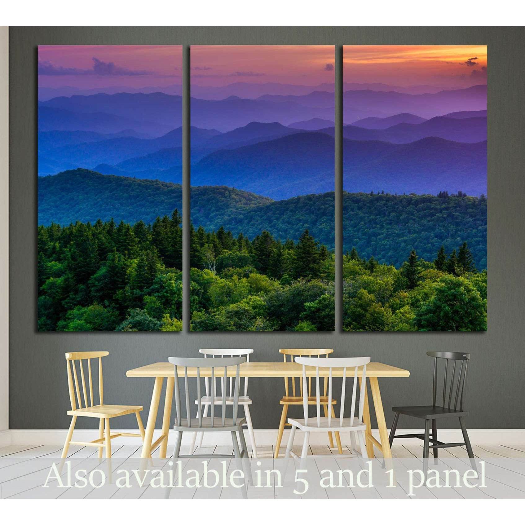 Sunset from Cowee Mountains Overlook, on the Blue Ridge Parkway in North Carolina №1970 Ready to Hang Canvas Print - Zellart Canvas Prints ALL_Products, s-1970