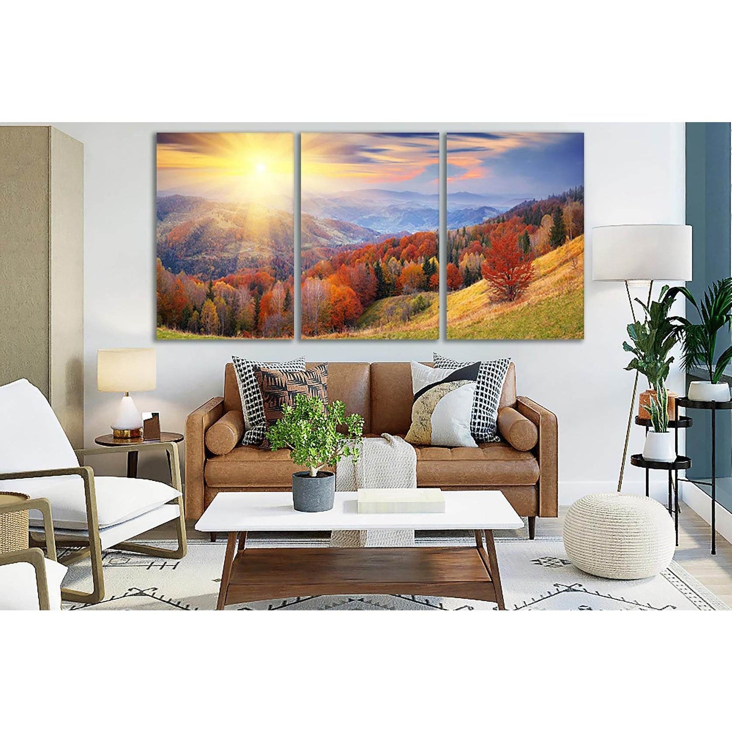Sunset In The Autumn Mountains №SL624 Ready to Hang Canvas Print - Zellart Canvas Prints 0new, ALL_Products, Autumn Wall Art