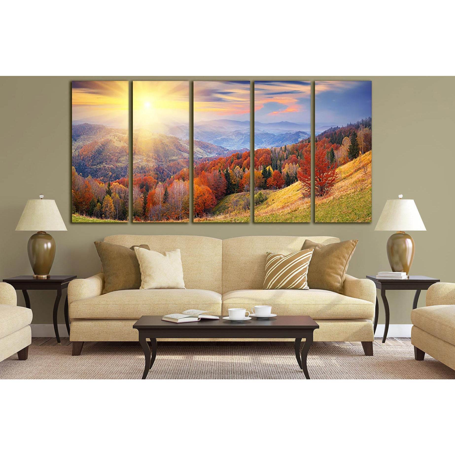 Sunset In The Autumn Mountains №SL624 Ready to Hang Canvas Print - Zellart Canvas Prints 0new, ALL_Products, Autumn Wall Art