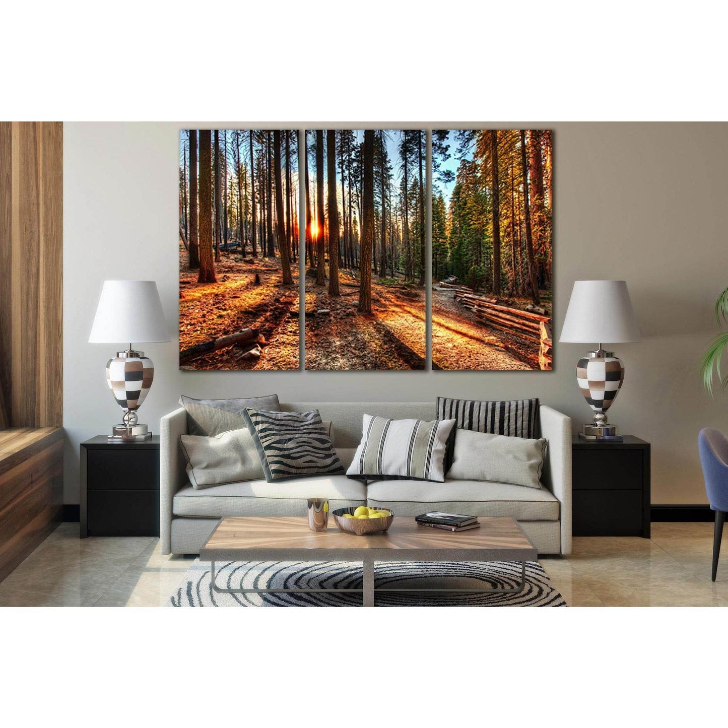 Sunset In The Forest №SL251 Ready to Hang Canvas Print - Zellart Canvas Prints 0new, ALL_Products, SUNRISE & SUNSET WALL ART