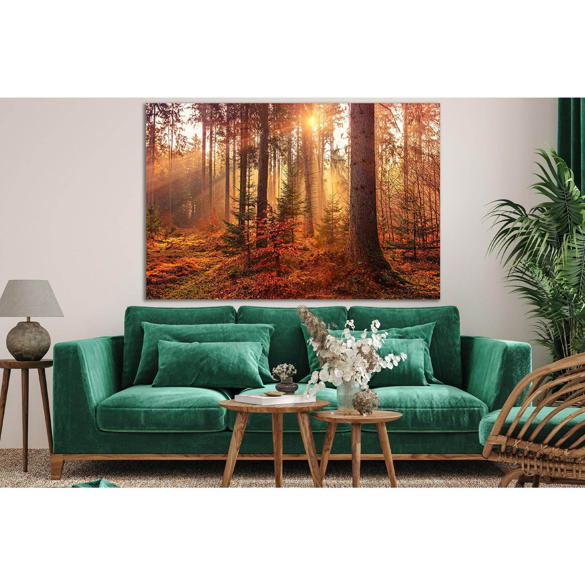 Sunset In The Forest №SL801 Ready to Hang Canvas Print - Zellart Canvas Prints 0new, ALL_Products, Trees Wall Art