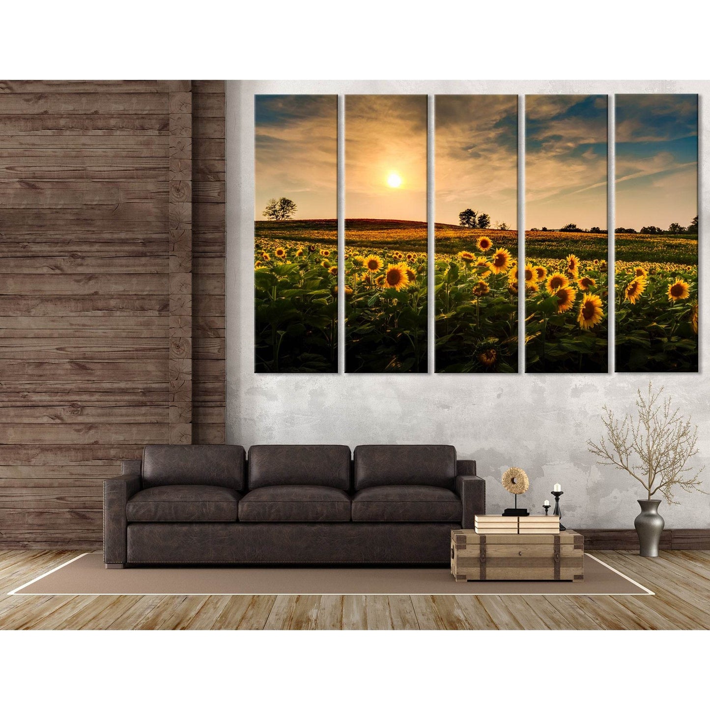Sunset Over A Field Of Sunflowers №04224 Ready to Hang Canvas Print - Zellart Canvas Prints ALL_Products