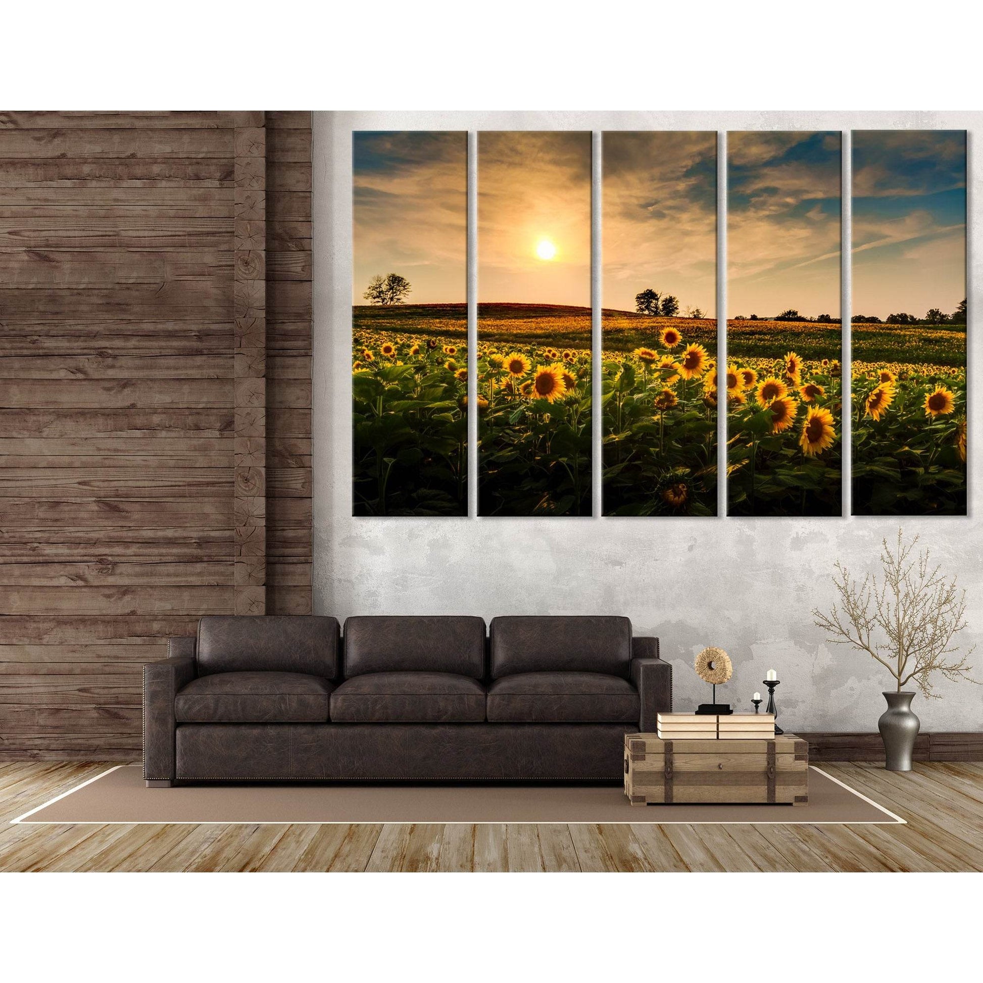 Sunset Over A Field Of Sunflowers №04224 Ready to Hang Canvas Print - Zellart Canvas Prints ALL_Products