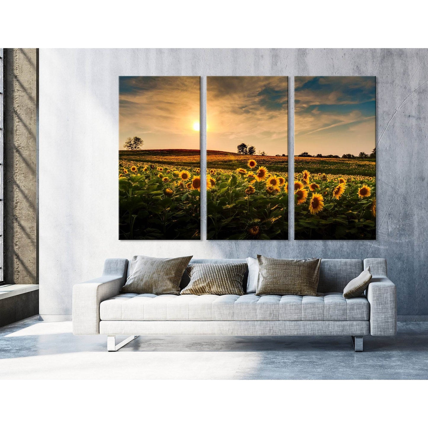 Sunset Over A Field Of Sunflowers №04224 Ready to Hang Canvas Print - Zellart Canvas Prints ALL_Products