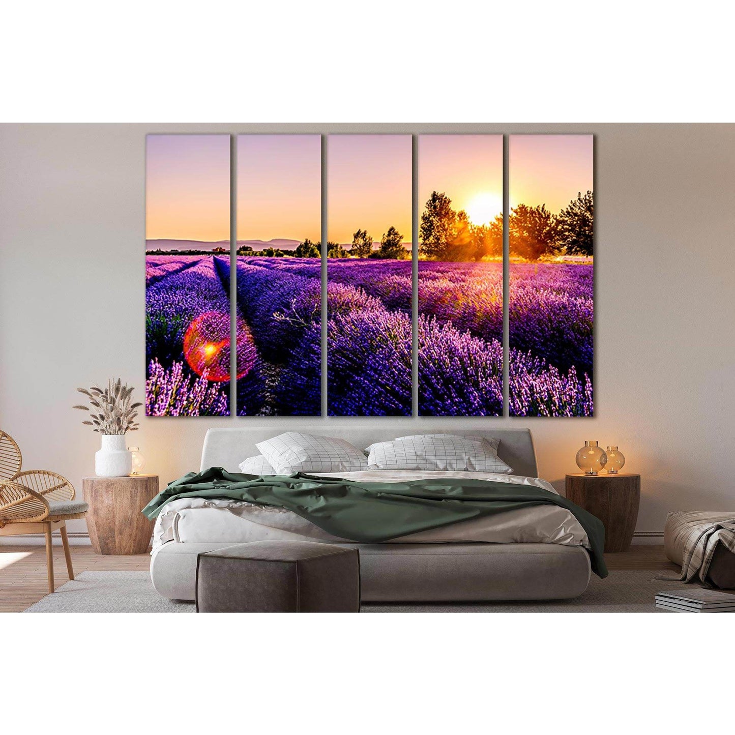 Sunset Over A Lavender Field №SL699 Ready to Hang Canvas Print - Zellart Canvas Prints 0new, ALL_Products, Floral & Botanical Wall Art