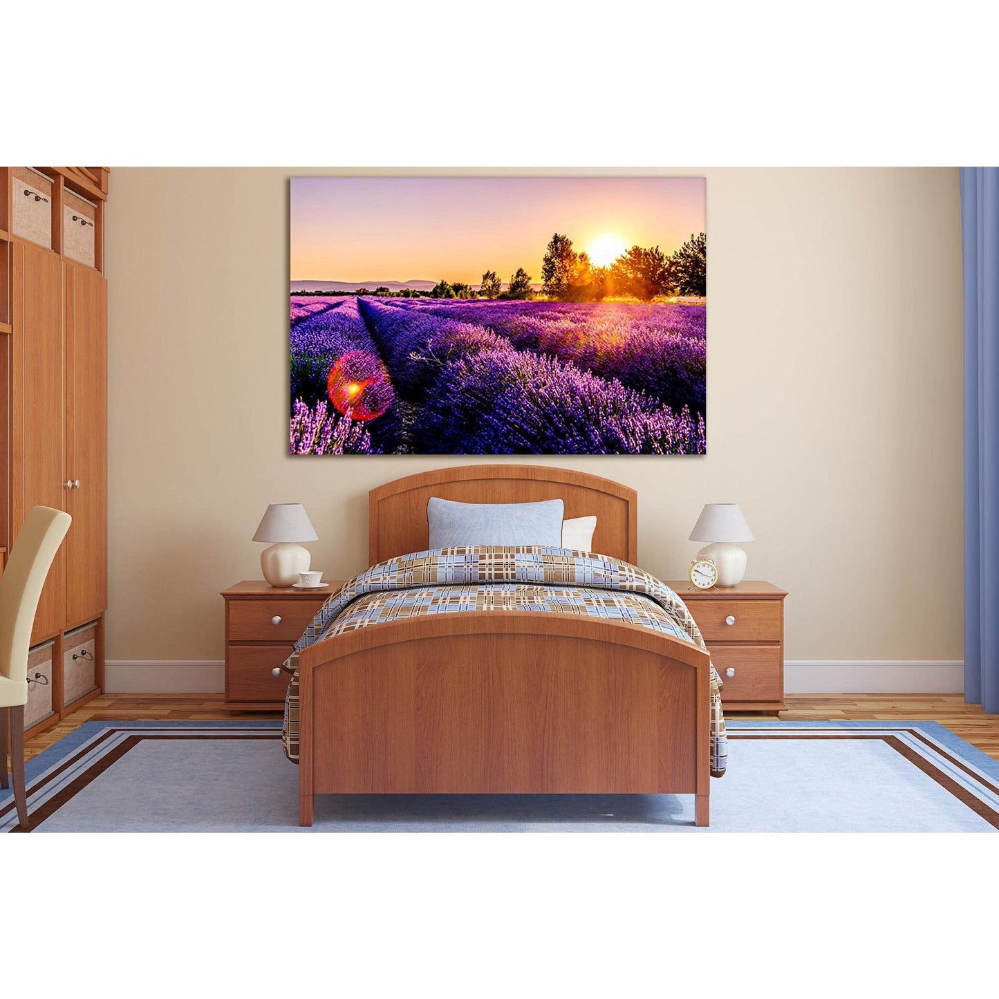 Sunset Over A Lavender Field №SL699 Ready to Hang Canvas Print - Zellart Canvas Prints 0new, ALL_Products, Floral & Botanical Wall Art