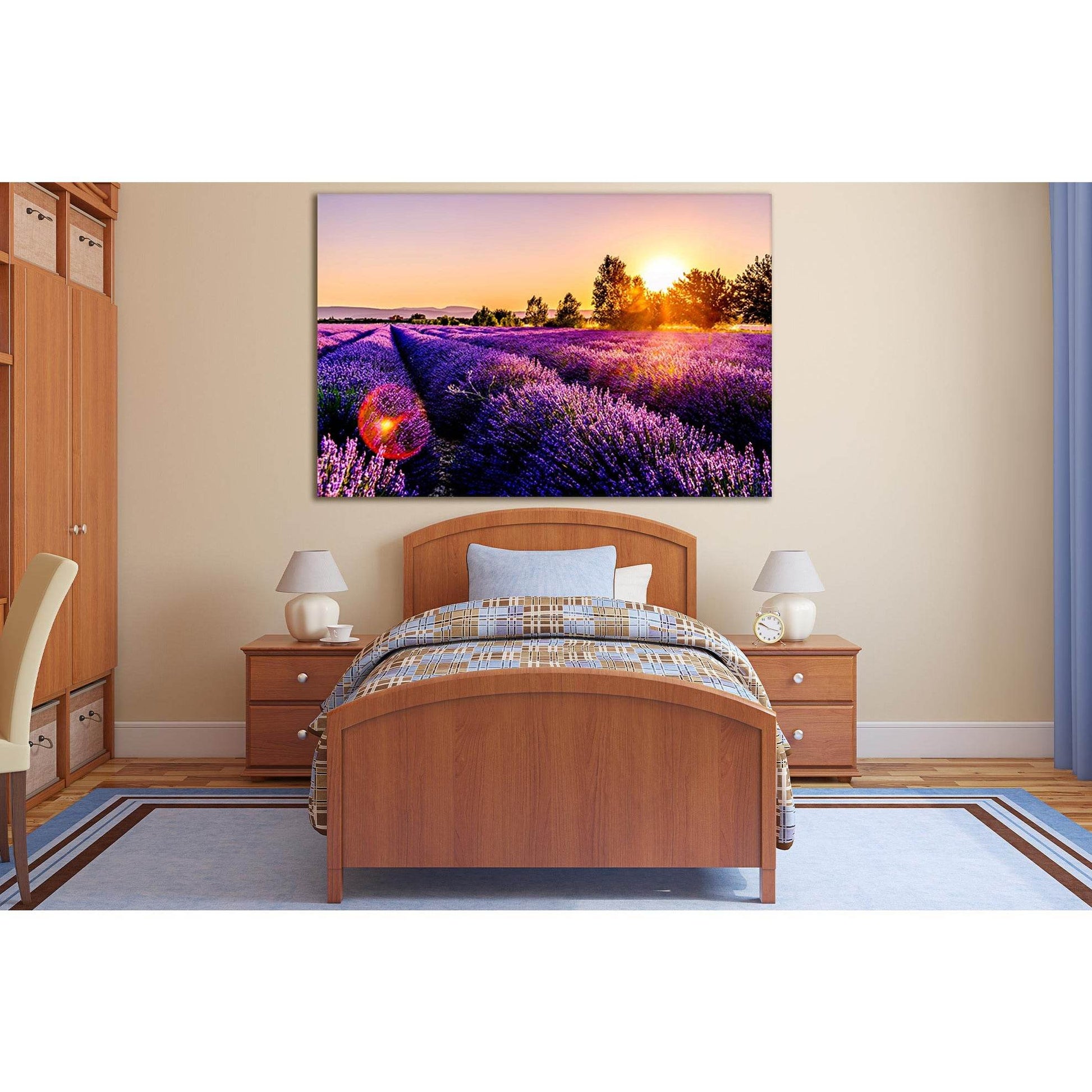 Sunset Over A Lavender Field №SL699 Ready to Hang Canvas Print - Zellart Canvas Prints 0new, ALL_Products, Floral & Botanical Wall Art