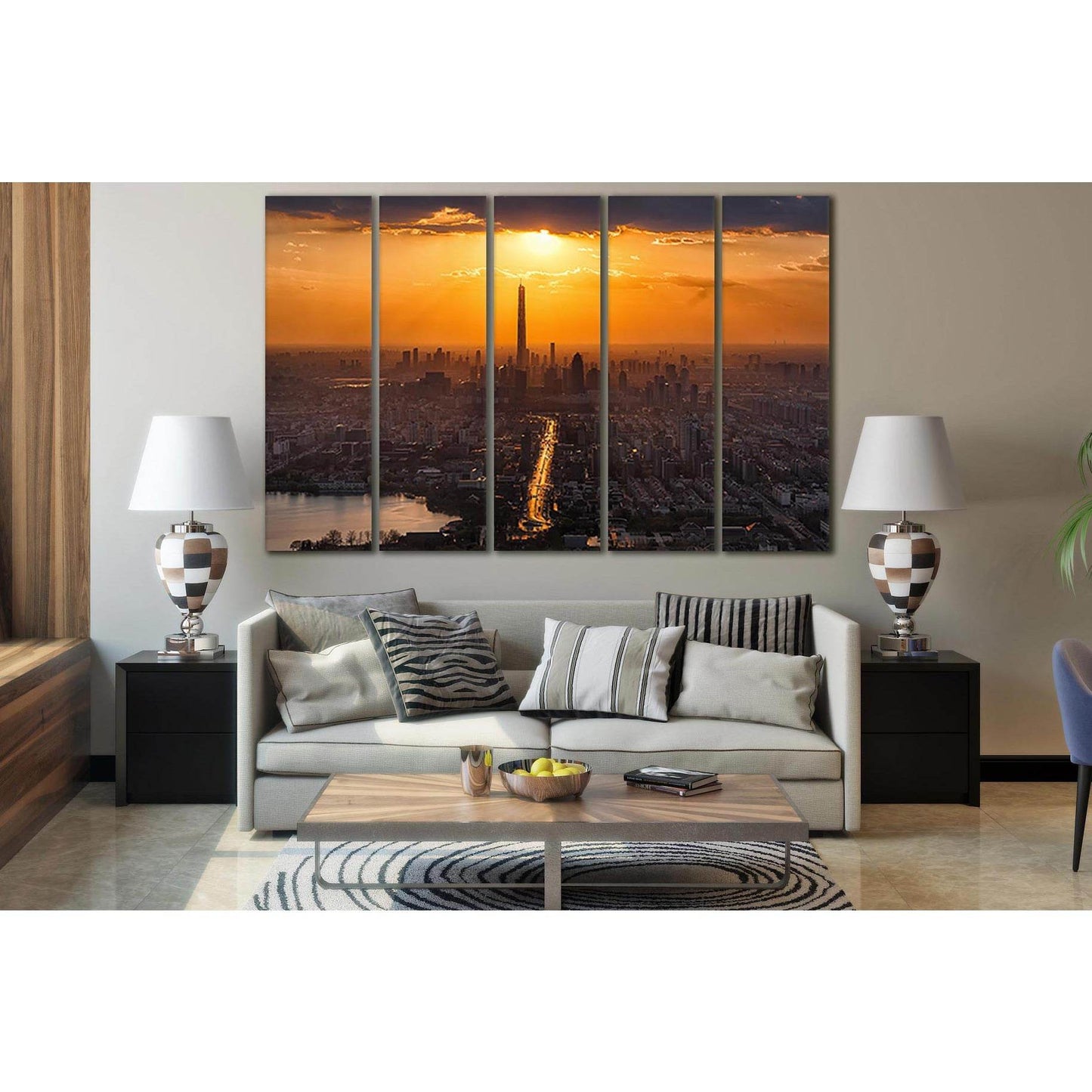 Sunset Over City №SL297 Ready to Hang Canvas Print - Zellart Canvas Prints 0new, ALL_Products, SUNRISE & SUNSET WALL ART