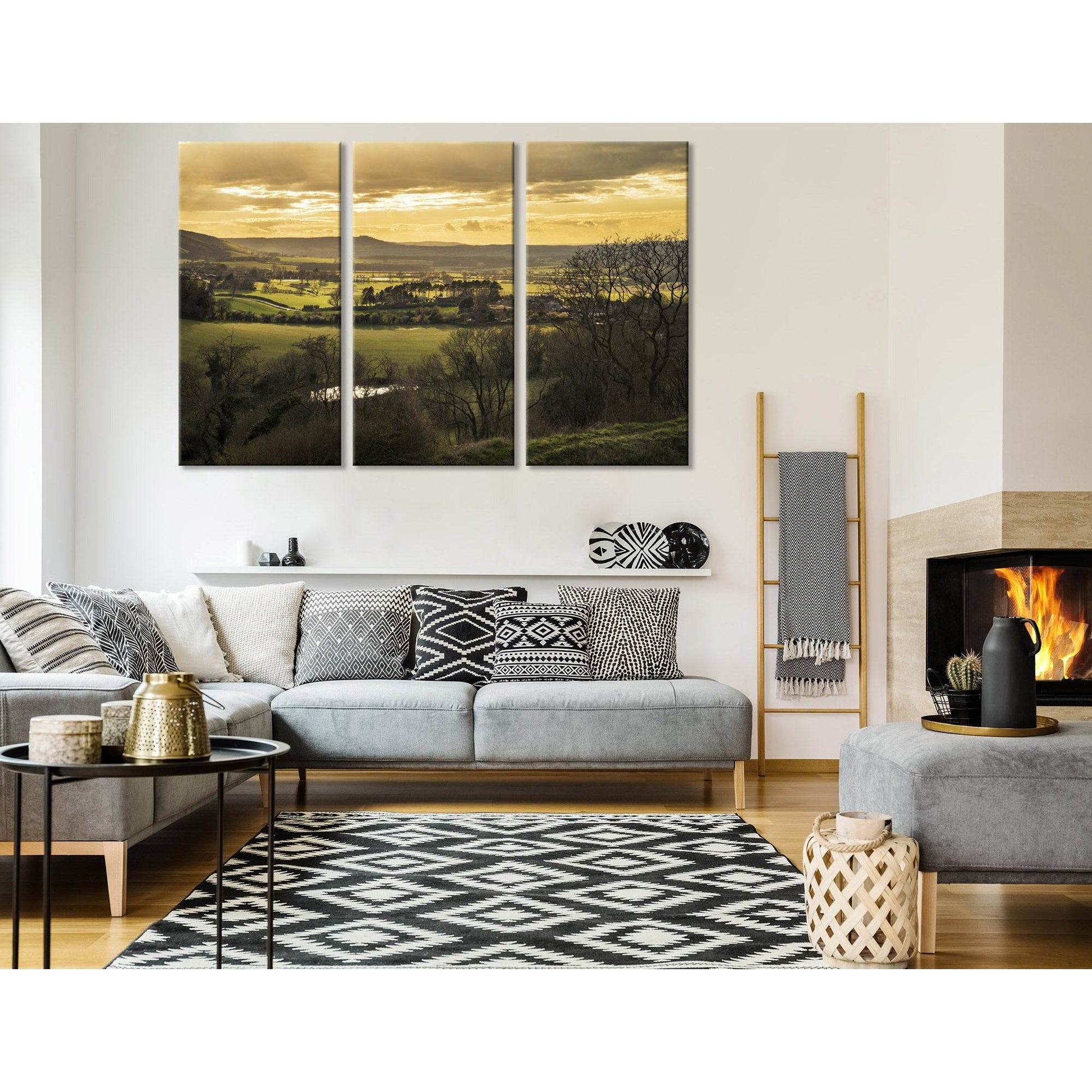 Sunset Over Countryside Landscape In England №04205 Ready to Hang Canvas Print - Zellart Canvas Prints ALL_Products