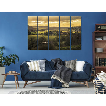 Sunset Over Countryside Landscape In England №04205 Ready to Hang Canvas Print - Zellart Canvas Prints ALL_Products