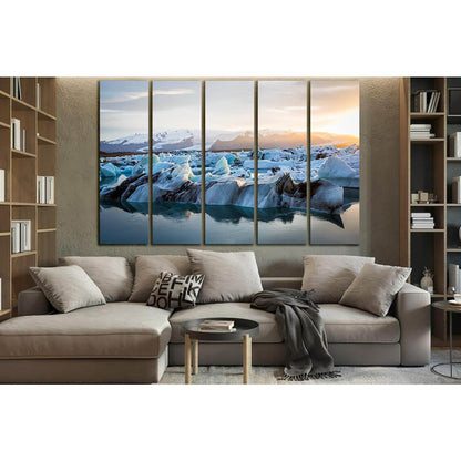 Sunset Over Jokulsarlon Glacier Lagoon №SL1336 Ready to Hang Canvas Print - Zellart Canvas Prints 0new, ALL_Products, Glacials