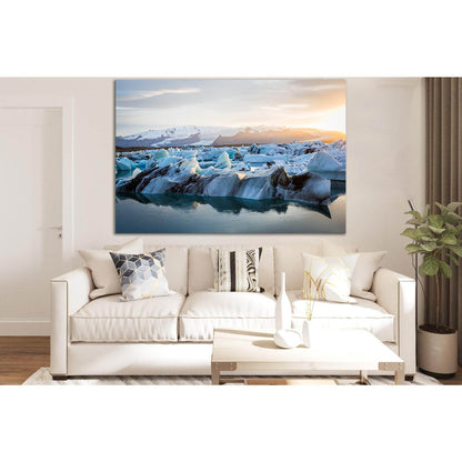 Sunset Over Jokulsarlon Glacier Lagoon №SL1336 Ready to Hang Canvas Print - Zellart Canvas Prints 0new, ALL_Products, Glacials