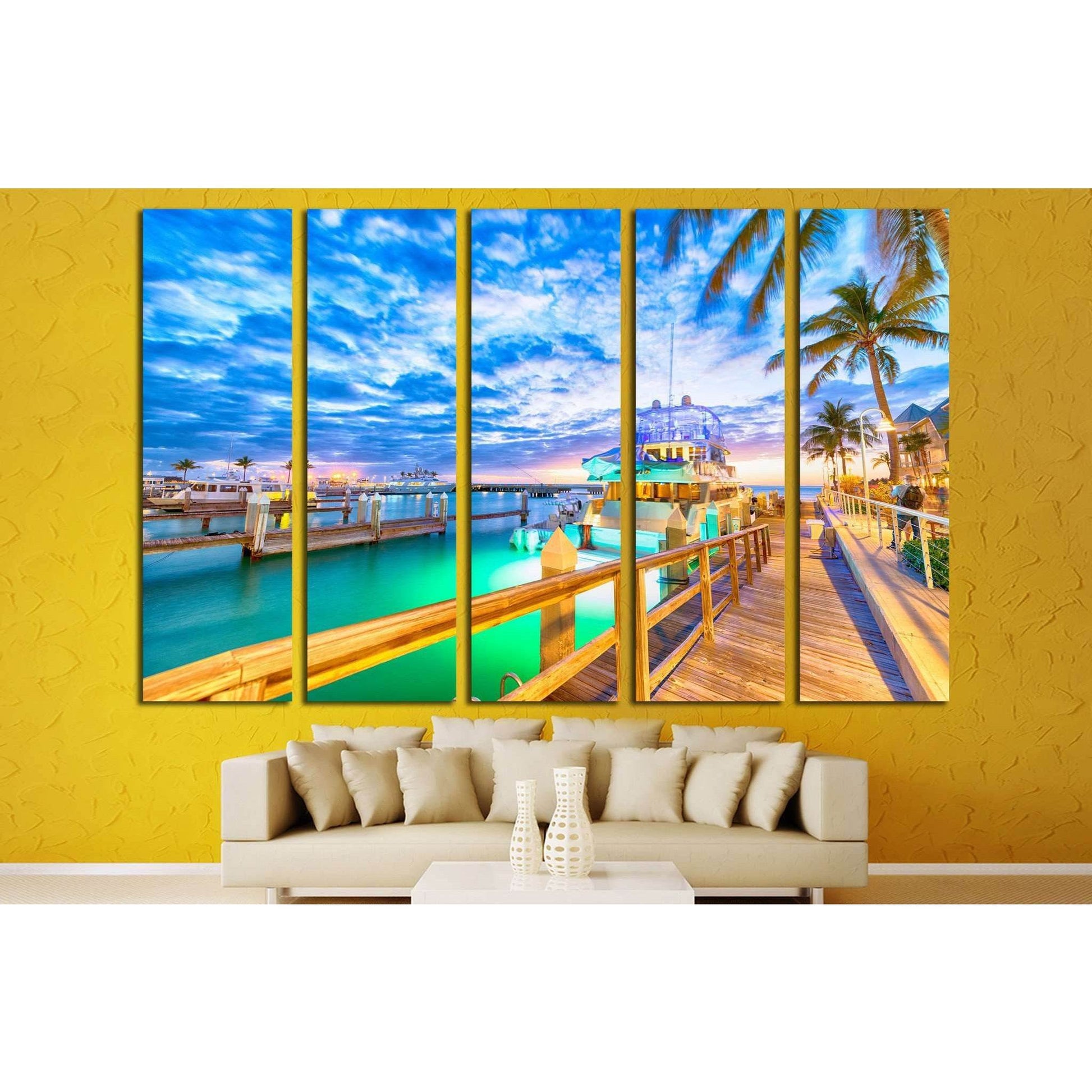 Sunset over Key West, Florida. Wooden bridge at the port №1305 Ready to Hang Canvas Print - Zellart Canvas Prints ALL_Products, s-1305
