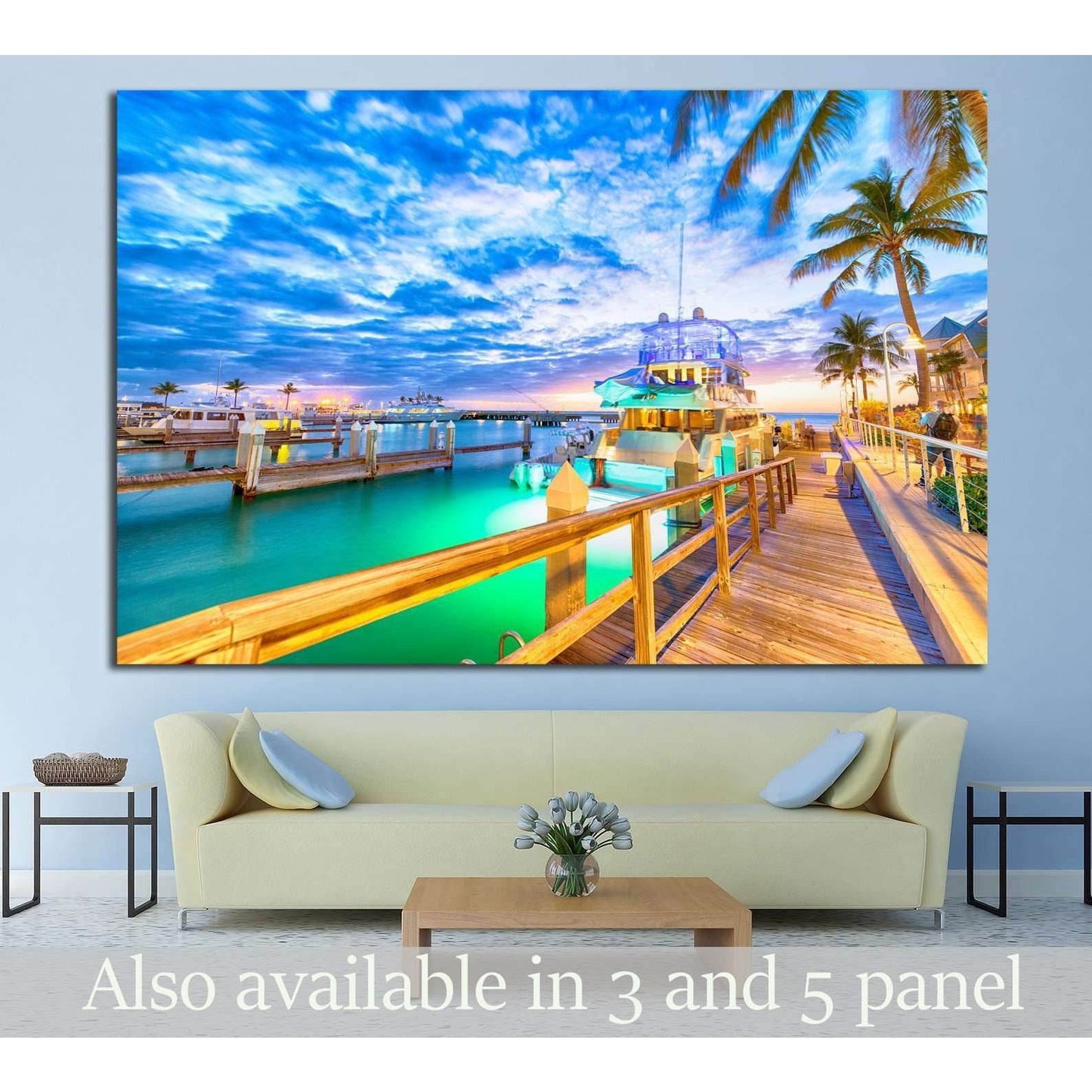 Sunset over Key West, Florida. Wooden bridge at the port №1305 Ready to Hang Canvas Print - Zellart Canvas Prints ALL_Products, s-1305