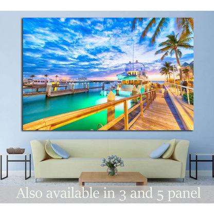 Sunset over Key West, Florida. Wooden bridge at the port №1305 Ready to Hang Canvas Print - Zellart Canvas Prints ALL_Products, s-1305