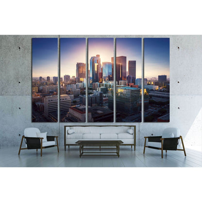 Sunset over Los Angeles downtown. Retro colors. California theme. №2740 Ready to Hang Canvas Print - Zellart Canvas Prints ALL_Products, s-2740