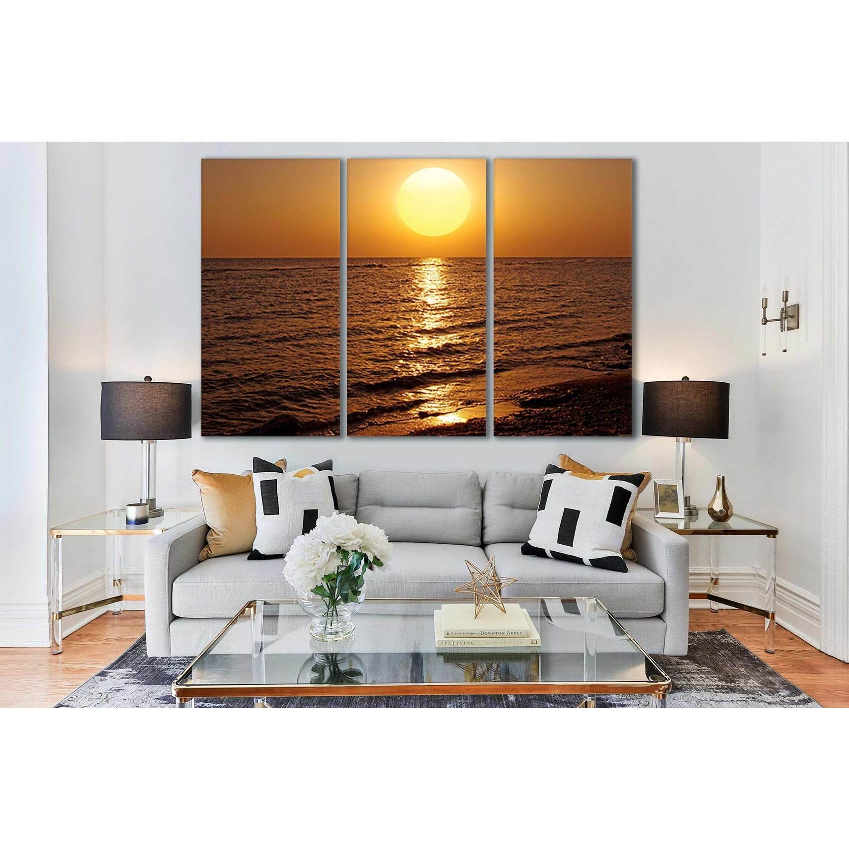 Sunset Over Sea №SL253 Ready to Hang Canvas Print - Zellart Canvas Prints 0new, ALL_Products, SUNRISE & SUNSET WALL ART