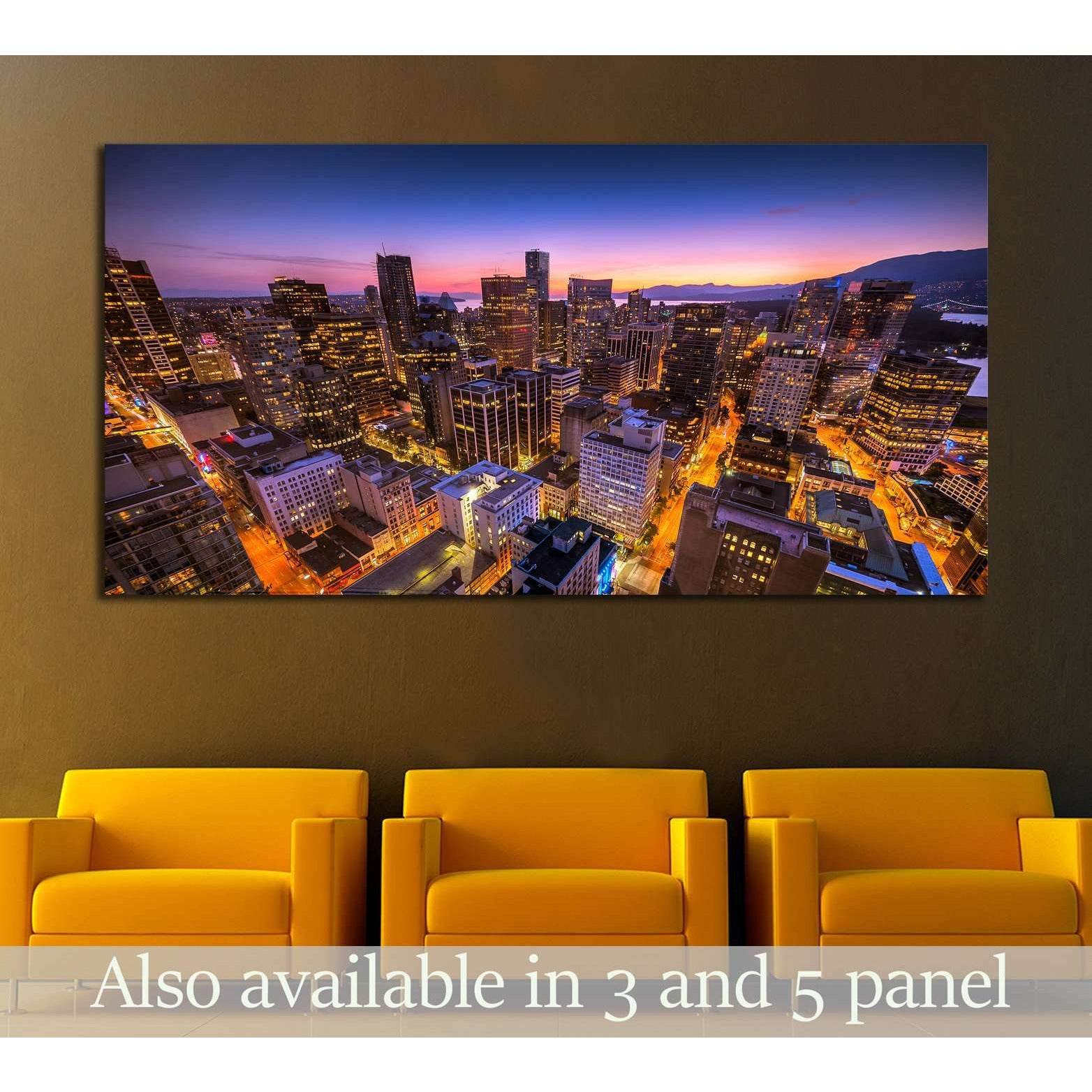 Sunset seen from the Vancouver lookout tower, British Columbia, Canada №2090 Ready to Hang Canvas Print - Zellart Canvas Prints ALL_Products, s-2090