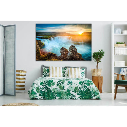 Sunset Waterfalls Godafoss №SL467 Ready to Hang Canvas Print - Zellart Canvas Prints 0new, ALL_Products, Waterfall, Waterfall Wall Art
