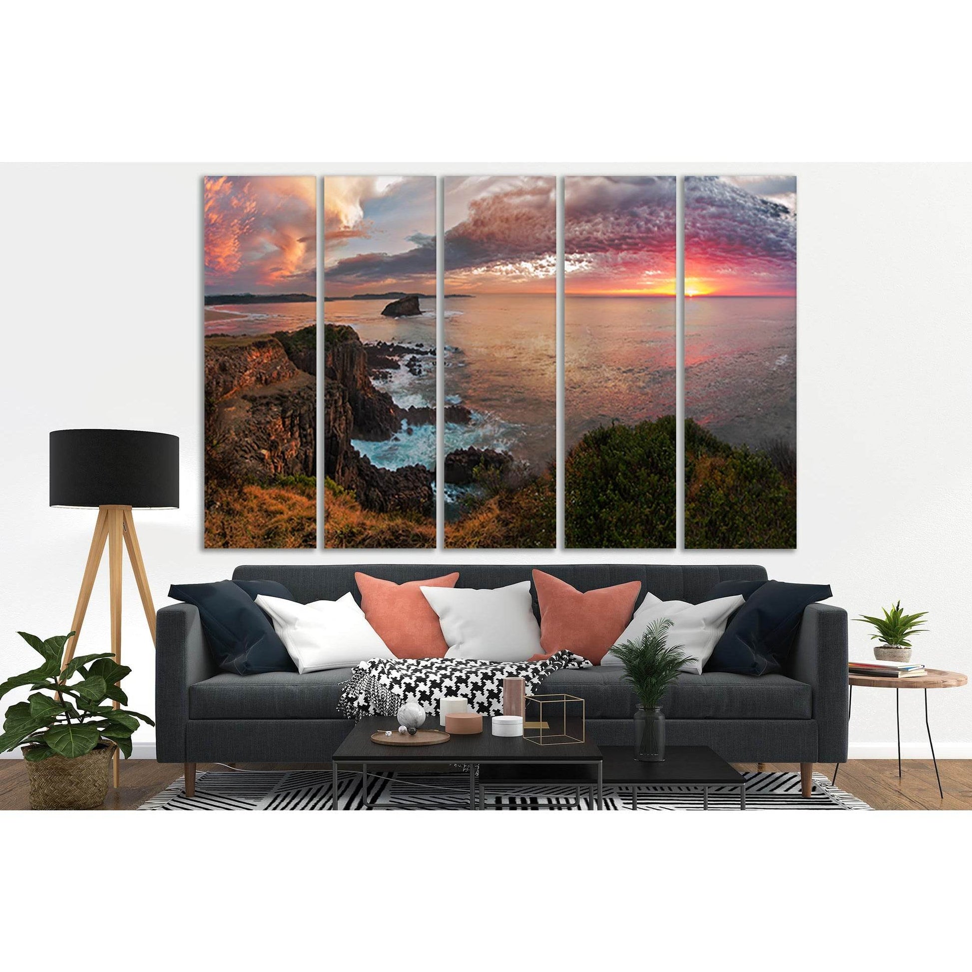 Sunsets Coast Colored Clouds №SL296 Ready to Hang Canvas Print - Zellart Canvas Prints 0new, ALL_Products, SUNRISE & SUNSET WALL ART