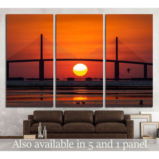 Sunshine Skyway Bridge with sunrise, Tampa Bay №1780 Ready to Hang Canvas Print - Zellart Canvas Prints ALL_Products, s-1780