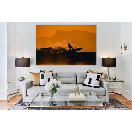 Surfer At Orange Sunset №SL141 Ready to Hang Canvas Print - Zellart Canvas Prints 0new, ALL_Products, Beach Ocean & Waves