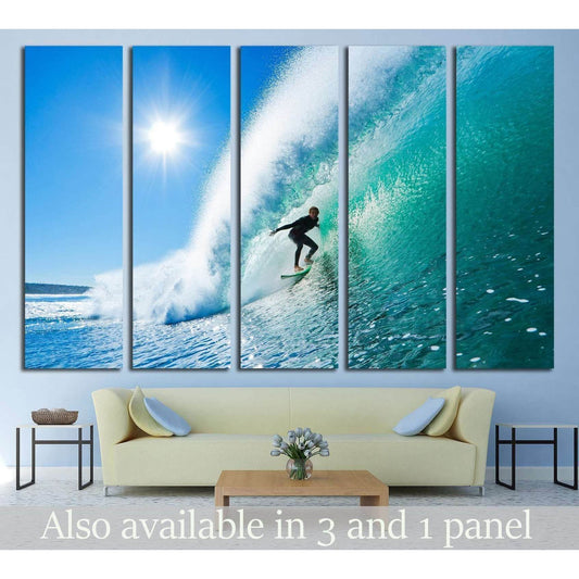 Surfer on Amazing Blue Wave in the Barrel, Epic Tube №2496 Ready to Hang Canvas Print - Zellart Canvas Prints ALL_Products, s-2496