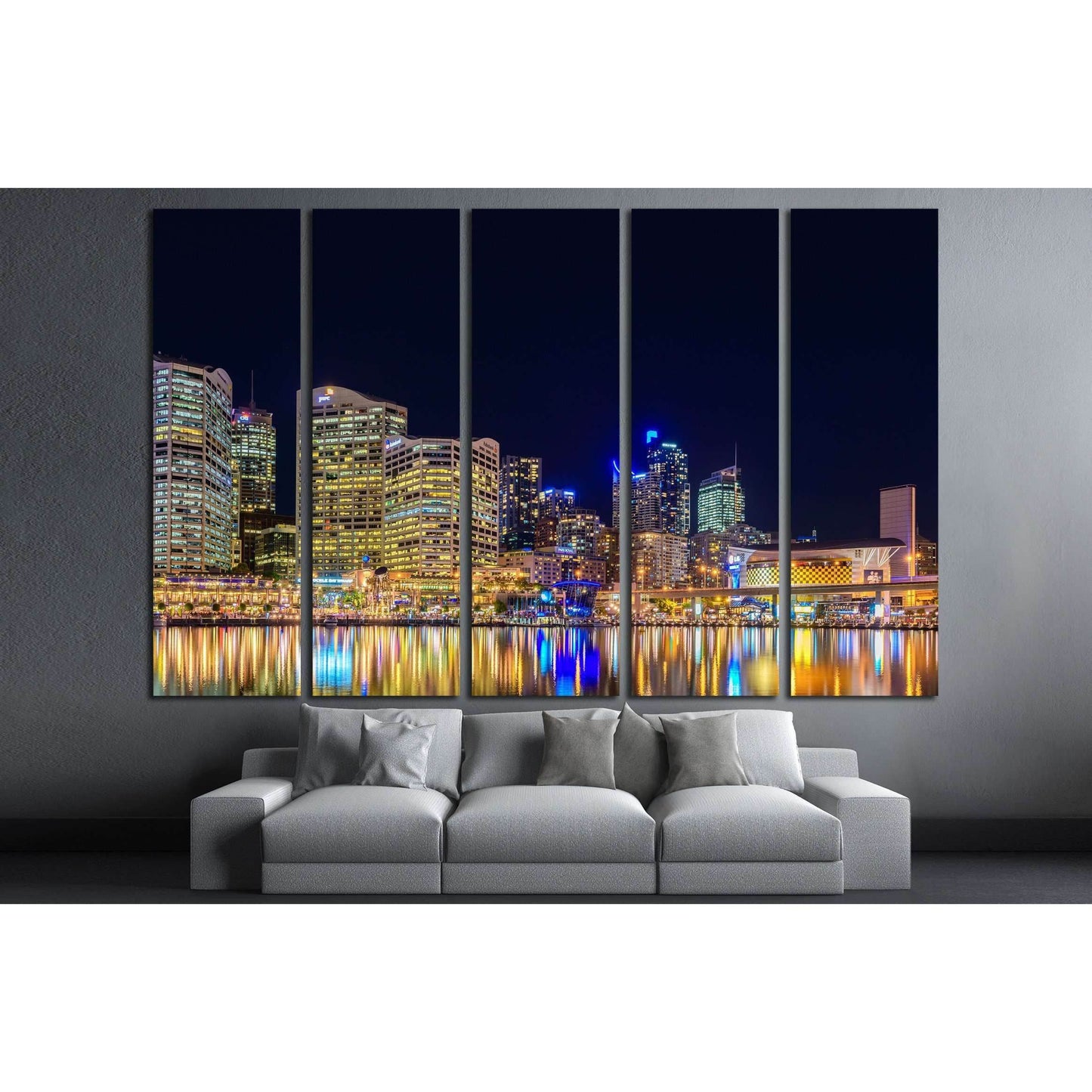 Sydney, Australiaб Darling Harbour skyline view at night time №2203 Ready to Hang Canvas Print - Zellart Canvas Prints ALL_Products, s-2203
