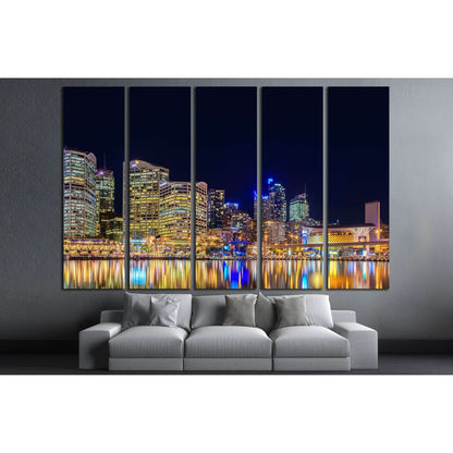 Sydney, Australiaб Darling Harbour skyline view at night time №2203 Ready to Hang Canvas Print - Zellart Canvas Prints ALL_Products, s-2203