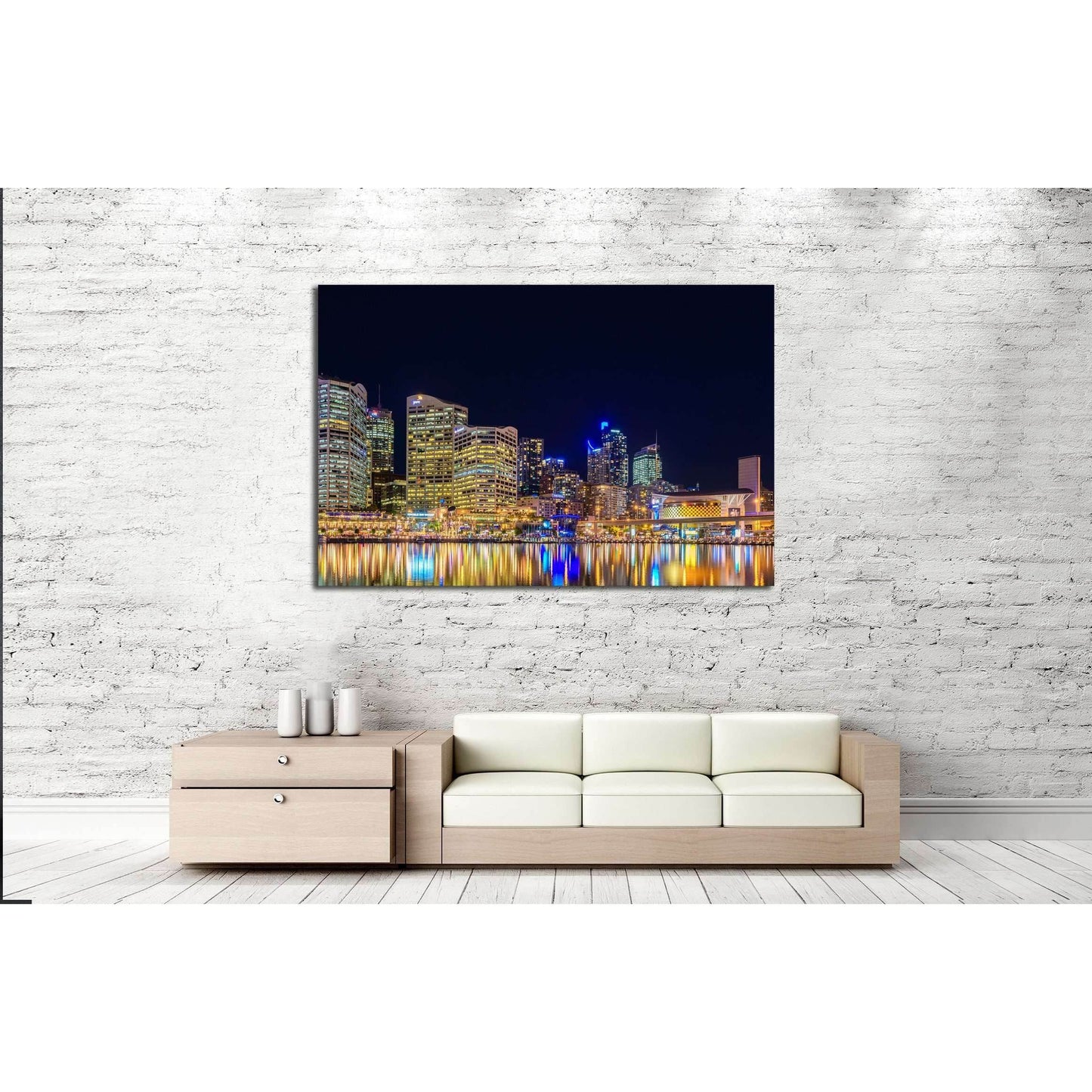Sydney, Australiaб Darling Harbour skyline view at night time №2203 Ready to Hang Canvas Print - Zellart Canvas Prints ALL_Products, s-2203